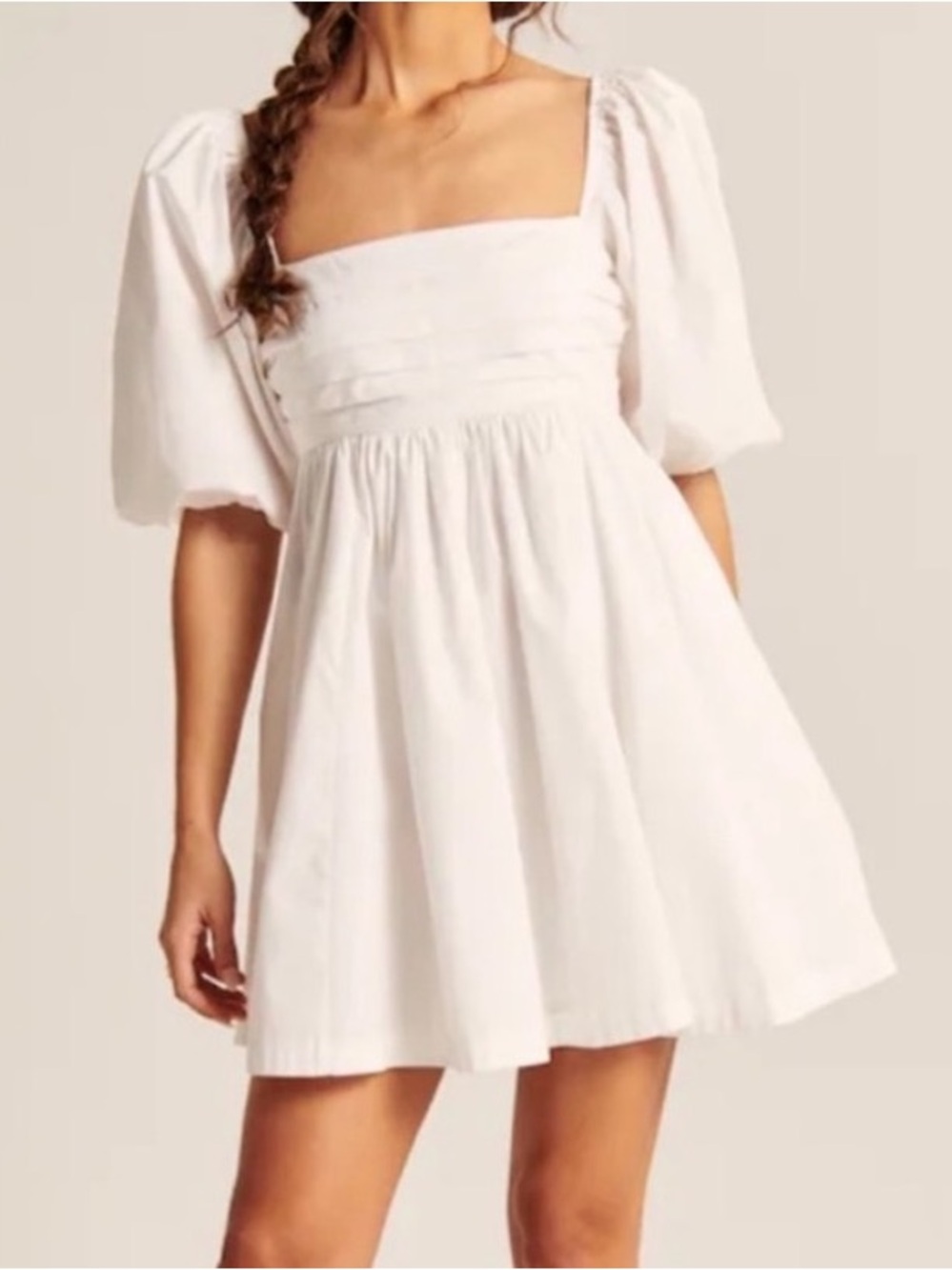 Abercrombie & Fitch White Square-Neck Puff Sleeve Emerson Mini Dress
